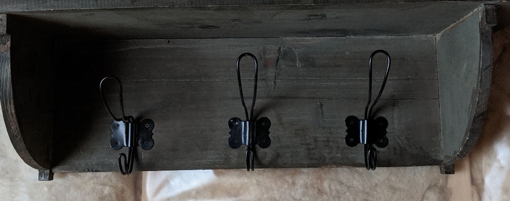 3 hook wooden shelf